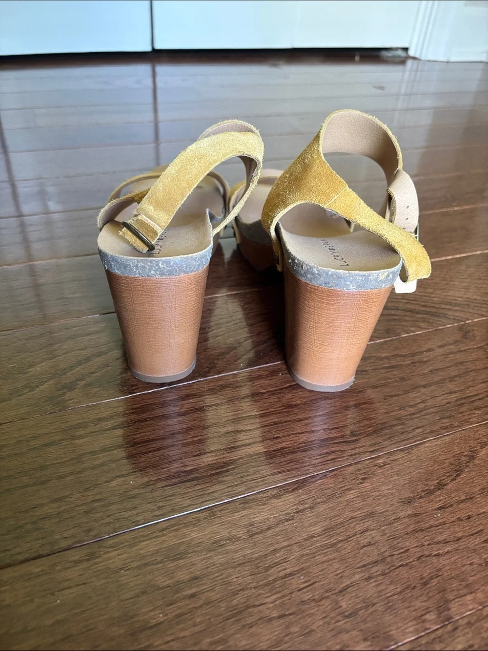 Lucky Brand Yellow Suede Block Heel Sandals - Women 9